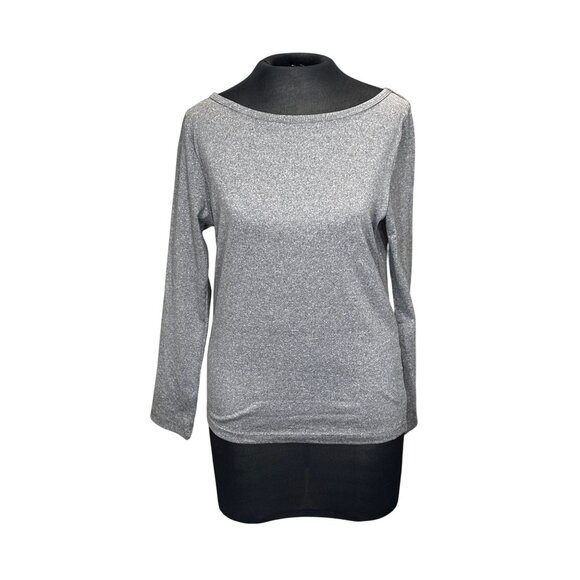 Shein L Silver Shimmer Long Sleeve Womens Top Polyester/Elastane - Picture 1 of 10